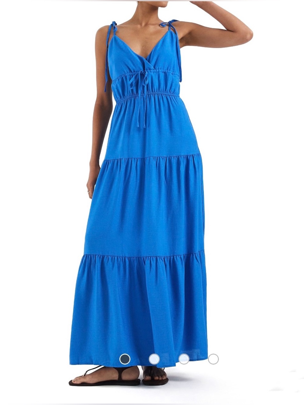 MIAMINE Womens Midi Tiered Dress Blue Size Large Tie Shoulder